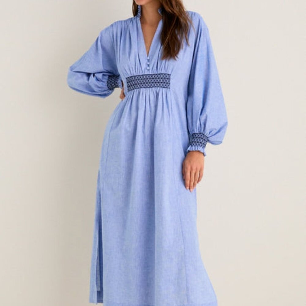 Chambray Embroidered Aubury Maxi Dress